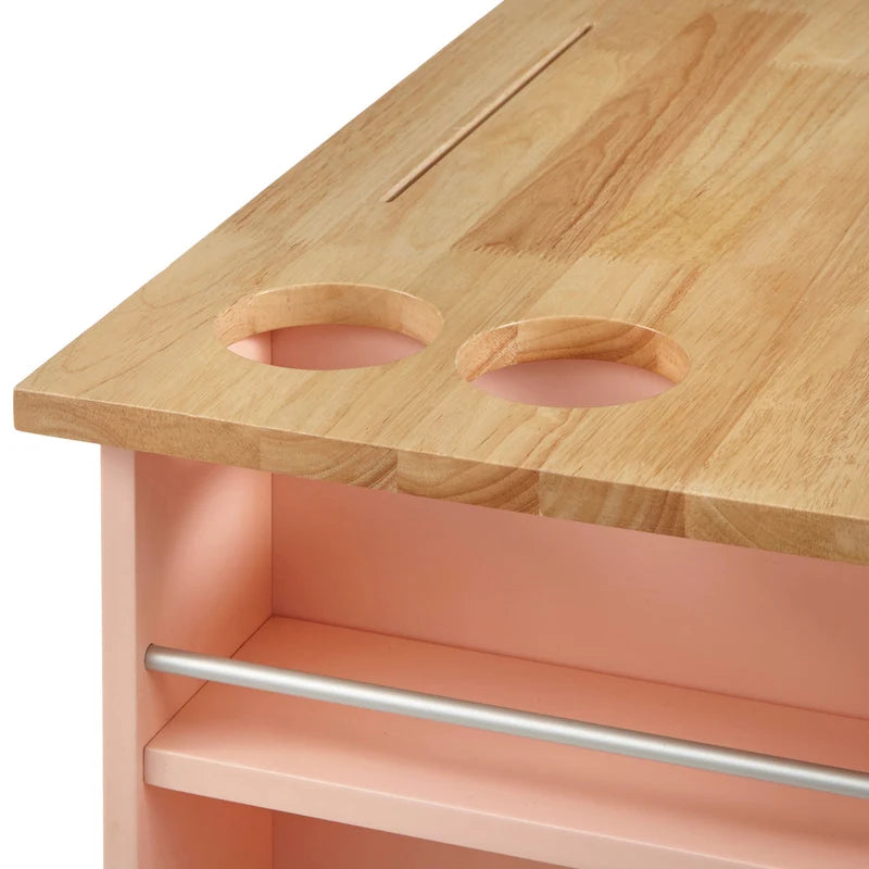 Rolling Kitchen Cart with Trash Bin Holder, Spice Rack and Drawer