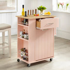 Rolling Kitchen Cart with Trash Bin Holder, Spice Rack and Drawer