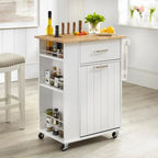 Rolling Kitchen Cart with Trash Bin Holder, Spice Rack and Drawer
