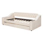 Upholstered Daybed with 2 Storage Drawers, Twin Size Daybed Frame with Storage Armrests and USB Port, Sofa Bed Frame for Bedroom