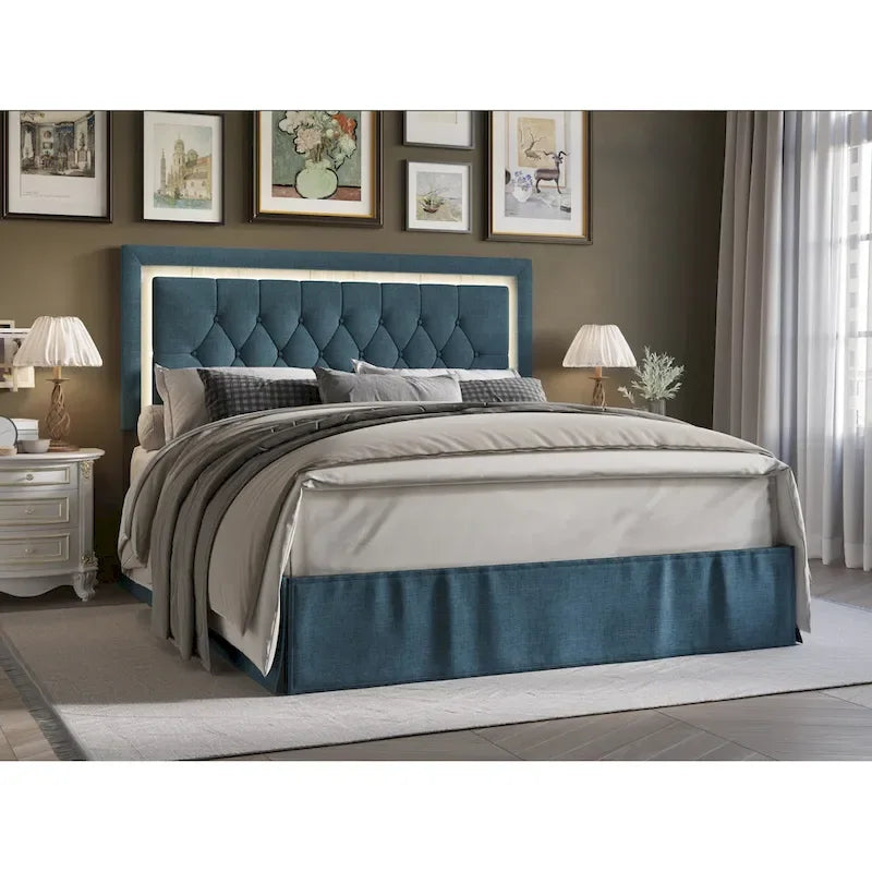 Button-Tufted Upholstered Platform Bed with LED Touch Lights