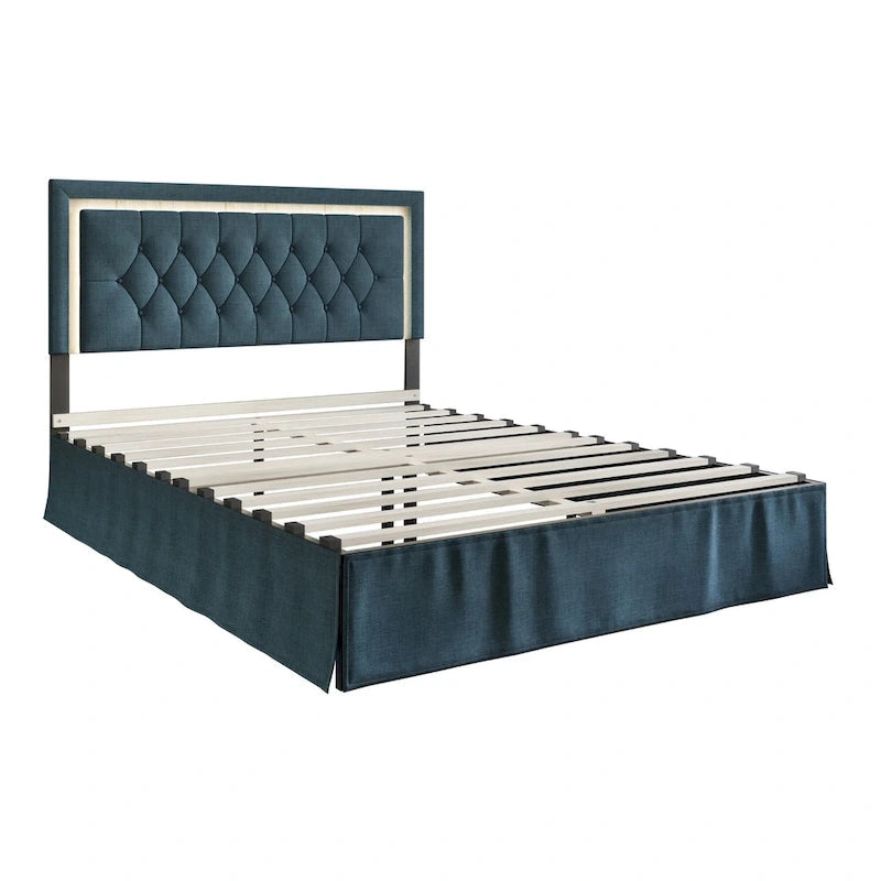 Button-Tufted Upholstered Platform Bed with LED Touch Lights