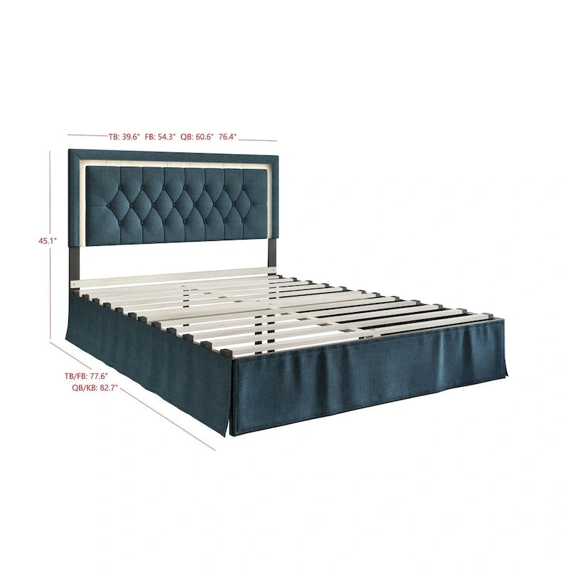 Button-Tufted Upholstered Platform Bed with LED Touch Lights
