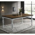  Salines Two-tone Wood Turned Leg Dining Table, Rustic White and Oak