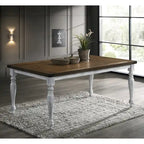  Salines Two-tone Wood Turned Leg Dining Table, Rustic White and Oak