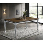 Two-tone Wood Turned Leg Dining Table, Rustic White and Oak