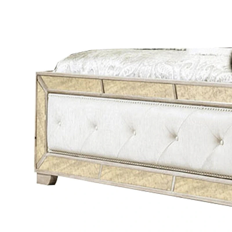 Leatherette Upholstered Queen Size Bed with Button Tufted Headboard