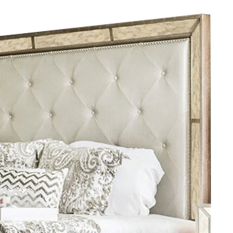 Leatherette Upholstered Queen Size Bed with Button Tufted Headboard