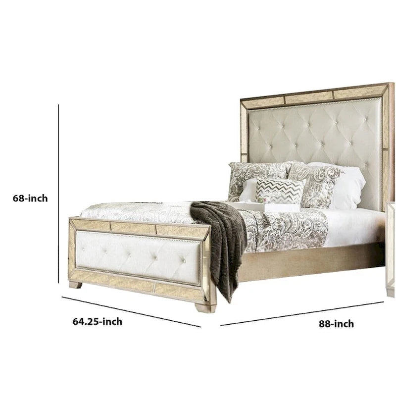 Leatherette Upholstered Queen Size Bed with Button Tufted Headboard