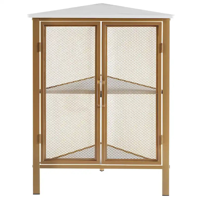 Industrial Triangle Corner Table with Dual Door and 3-tier Shelf Storage Cabinet