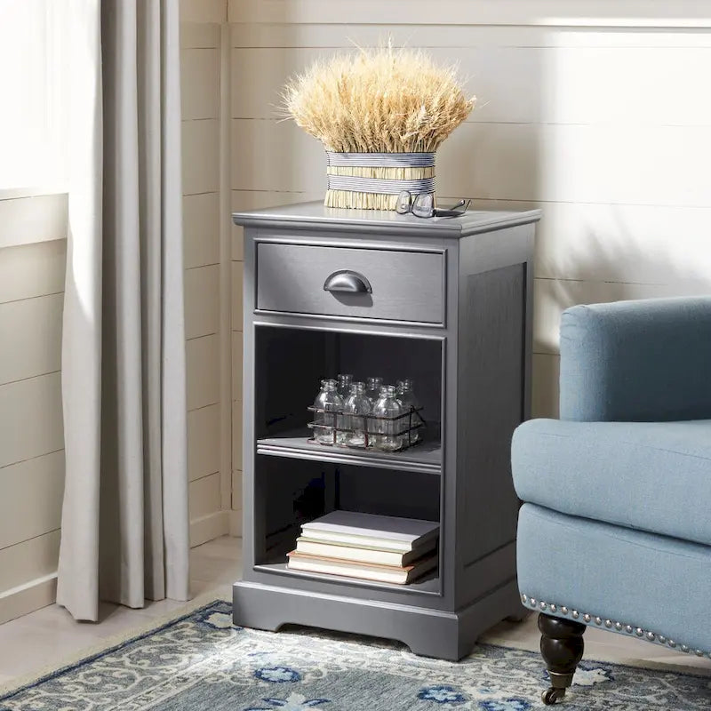  Clemie Grey Storage Side Table - 17.7 x 13.8 x 29.9 - 18Wx14Dx30H