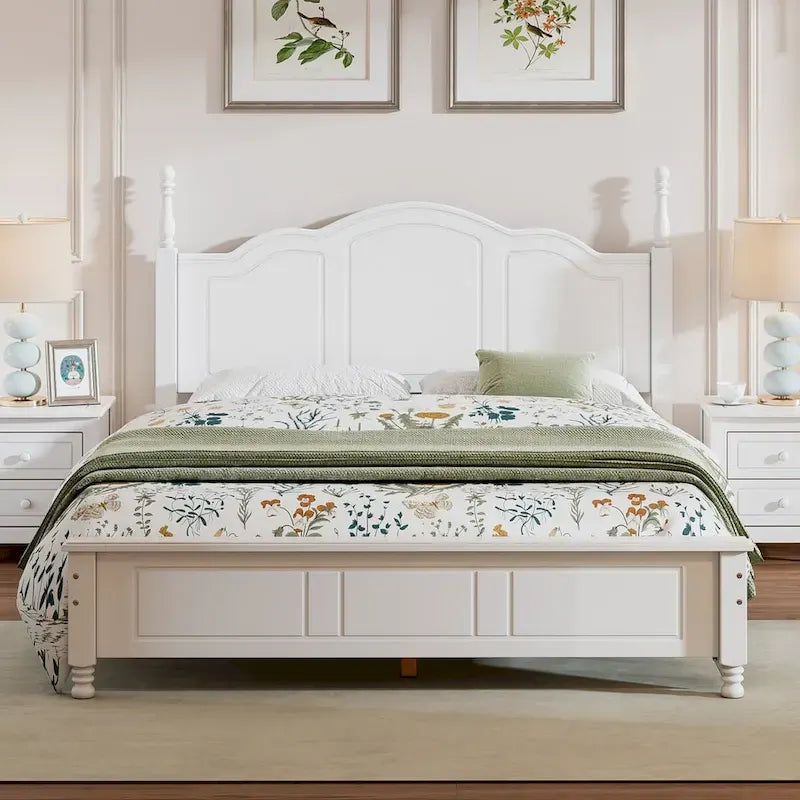 Full Size Wood Platform Bed Frame,Retro Style Platform Bed