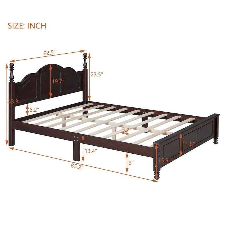 Full Size Wood Platform Bed Frame,Retro Style Platform Bed