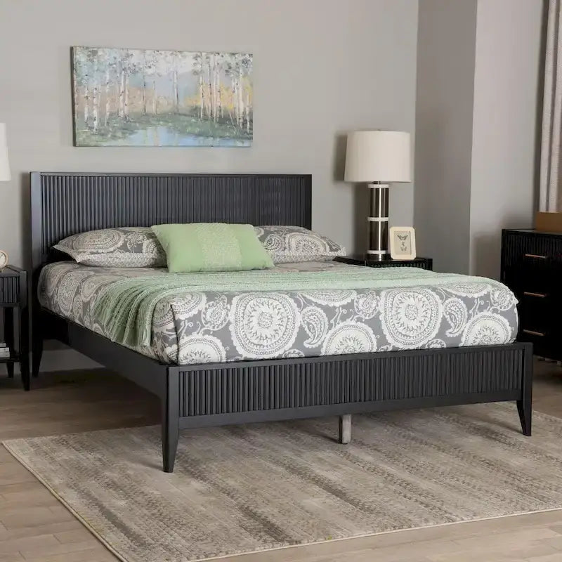  Mid-Century Fluted Wood Platform Bed
