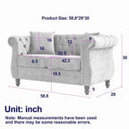 Velvet Chesterfield Loveseat Sofa, Rolled Arms, Nailhead Trim