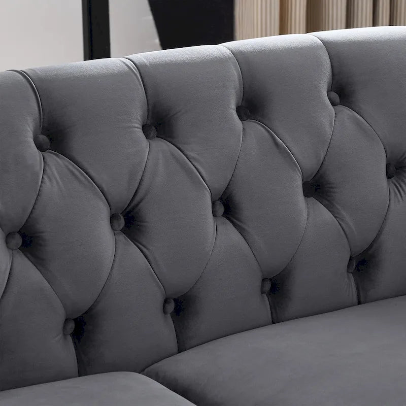 Velvet Chesterfield Loveseat Sofa, Rolled Arms, Nailhead Trim