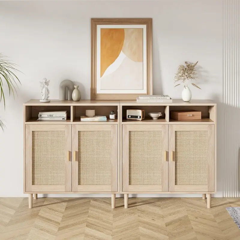 Modern Rattan Buffet Cabinet - 62.9L x 15.7W x 36.2H in