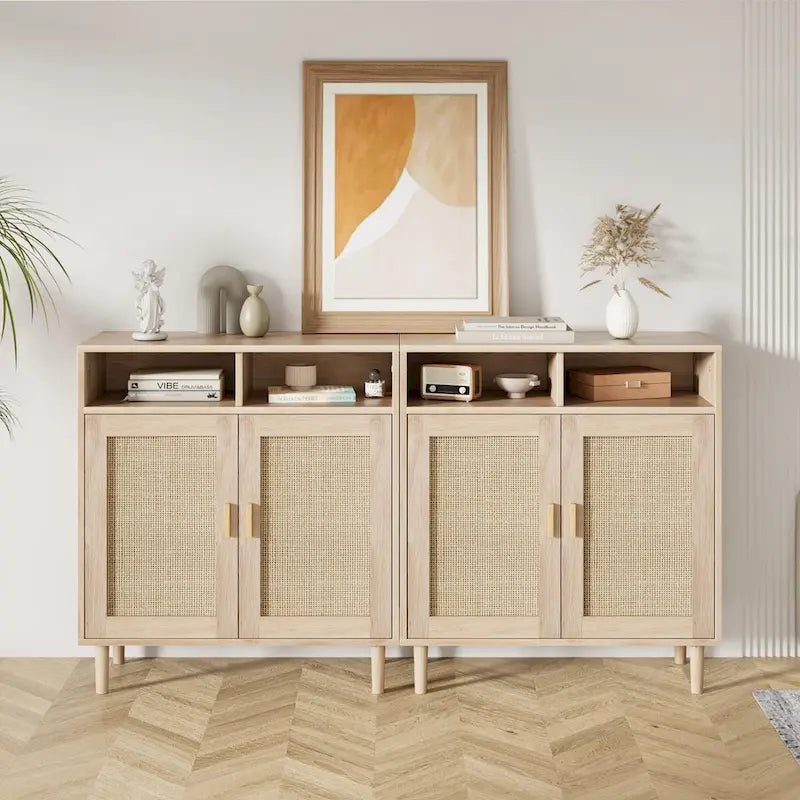  Modern Rattan Buffet Cabinet - 62.9D x 15.7W x 36.2H