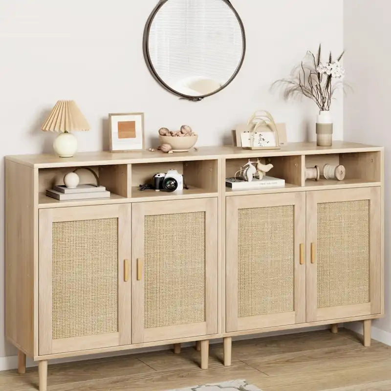 Modern Rattan Buffet Cabinet - 62.9L x 15.7W x 36.2H in