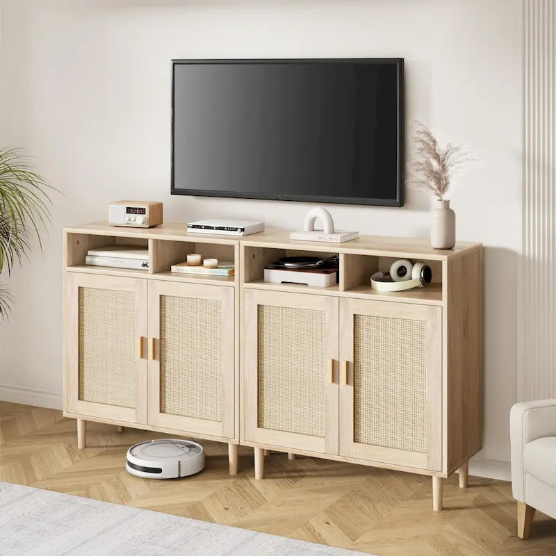 Modern Rattan Buffet Cabinet - 62.9L x 15.7W x 36.2H in