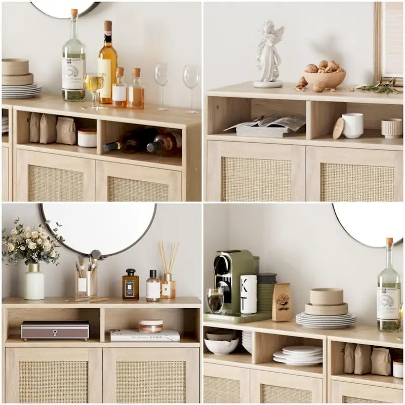 Modern Rattan Buffet Cabinet - 62.9L x 15.7W x 36.2H in