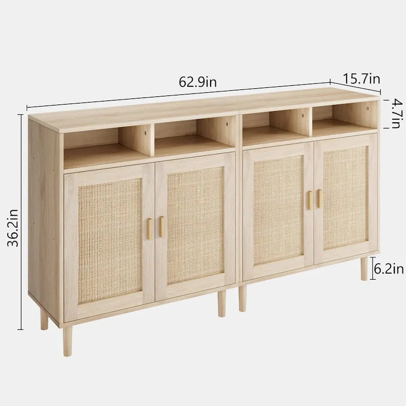 Modern Rattan Buffet Cabinet - 62.9L x 15.7W x 36.2H in
