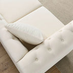Beige Velvet Chesterfield 3 Seater Sofa, Rolled Arms, Nailhead Trim