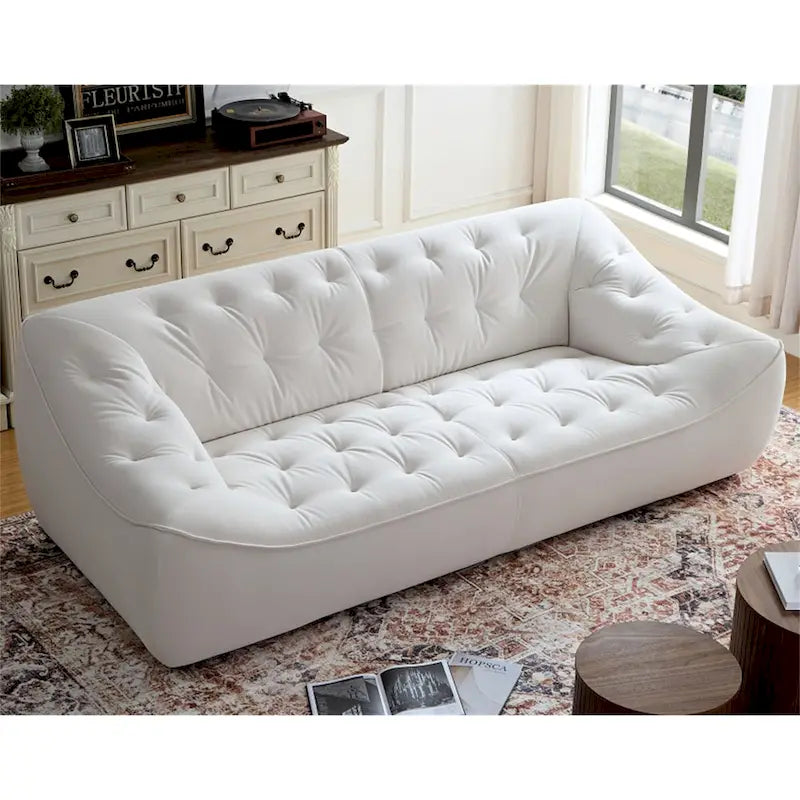 White Fabric Sofa with Solid Wood Frame