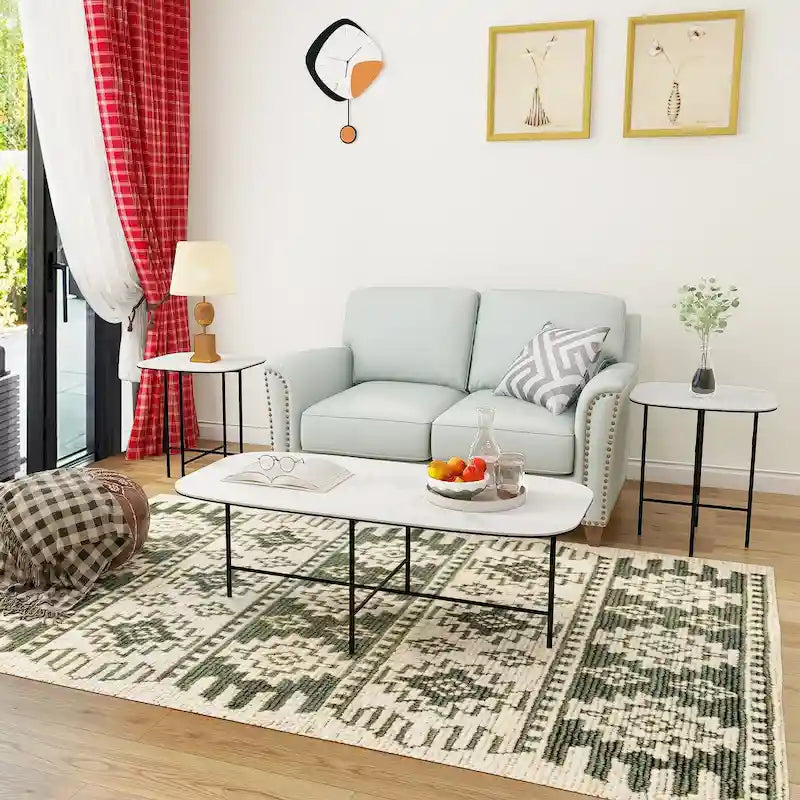 3-Piece White Ceramic Top Coffee Table Set - 15.75x47x23 inches